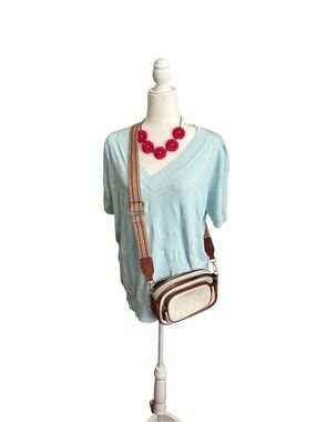 Bostonian Cream and Brown Crossbody Camera Bag with Striped Strap